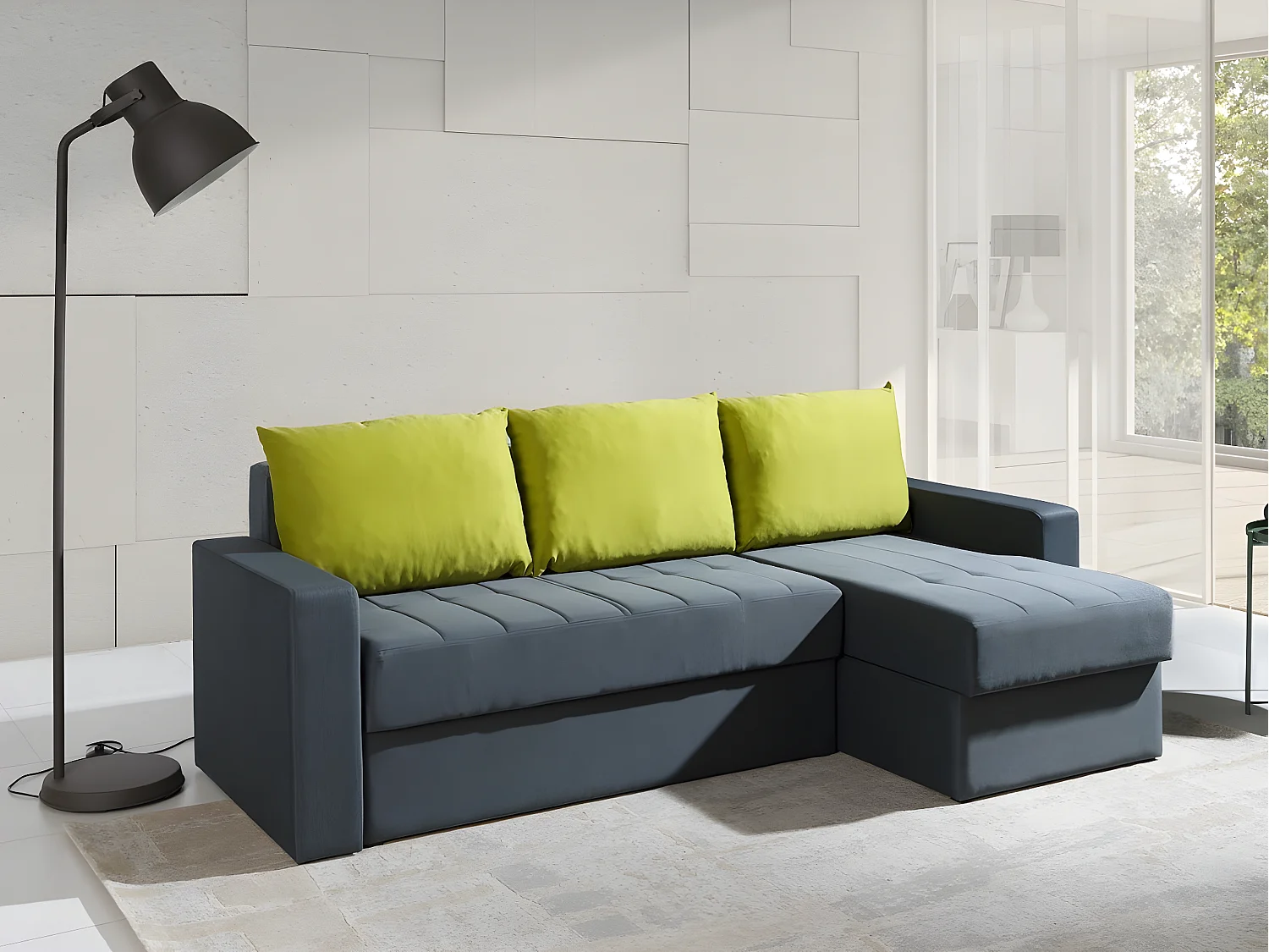 Canapé d'angle Providence 103, Gris, Disponible, 233x140x77cm