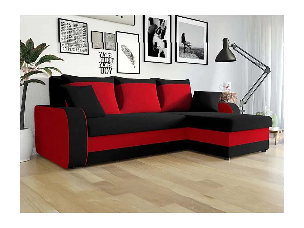 Canapé d'angle Comfivo 135, Rouge, Fonction de couchage, Boîte de literie, 238x147x80cm