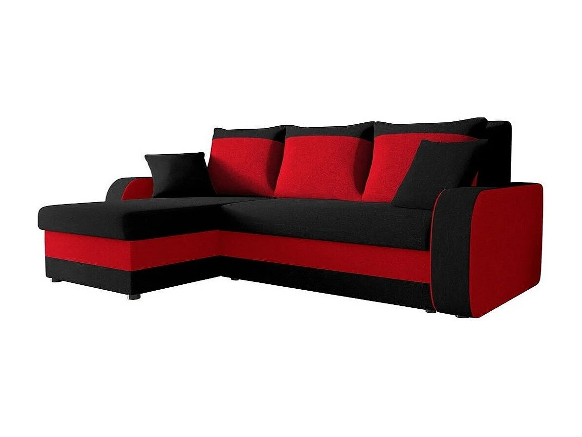 Sofá rinconero Comfivo 135, Rojo, Función de descanso, Almacenaje, 238x147x80cm