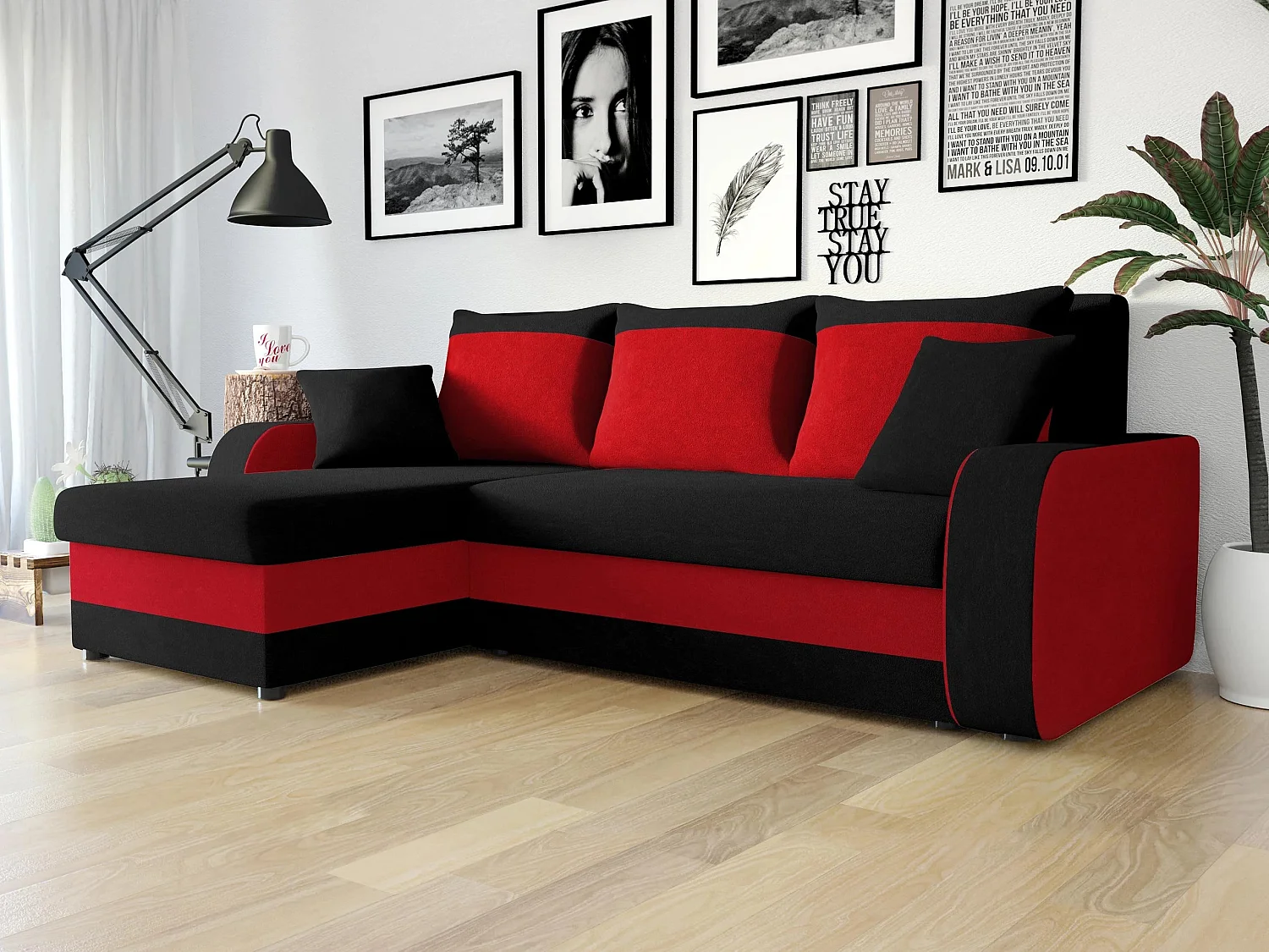 Canapé d'angle Comfivo Melissa, Rouge, Disponible, 238x147x80cm
