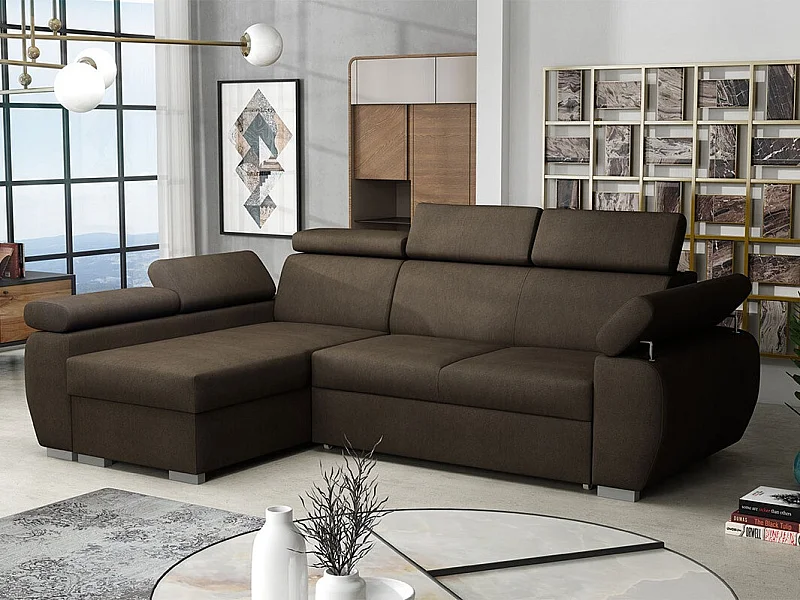 Sofá rinconero Columbus 132, Marrón, Función de descanso, Almacenaje, 255x170x85cm