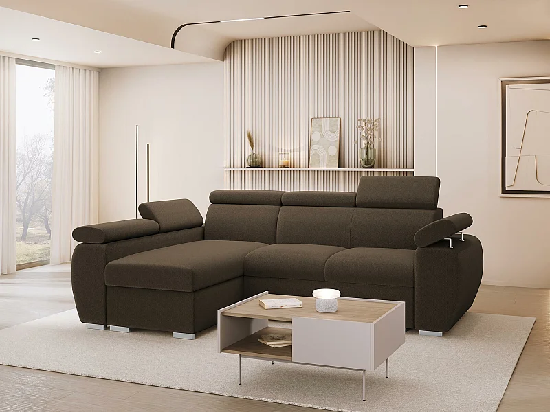 Canapé d'angle Columbus 132, Marron, Disponible, 255x170x85cm