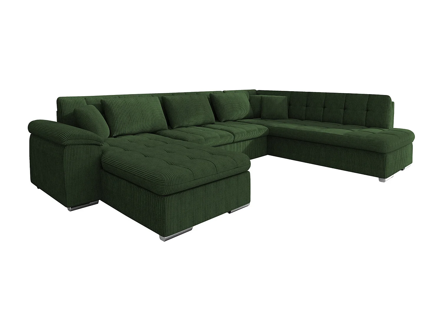 Sofá rinconero Comfivo 114, Verde, Función de descanso, Almacenaje, 348x205x76cm