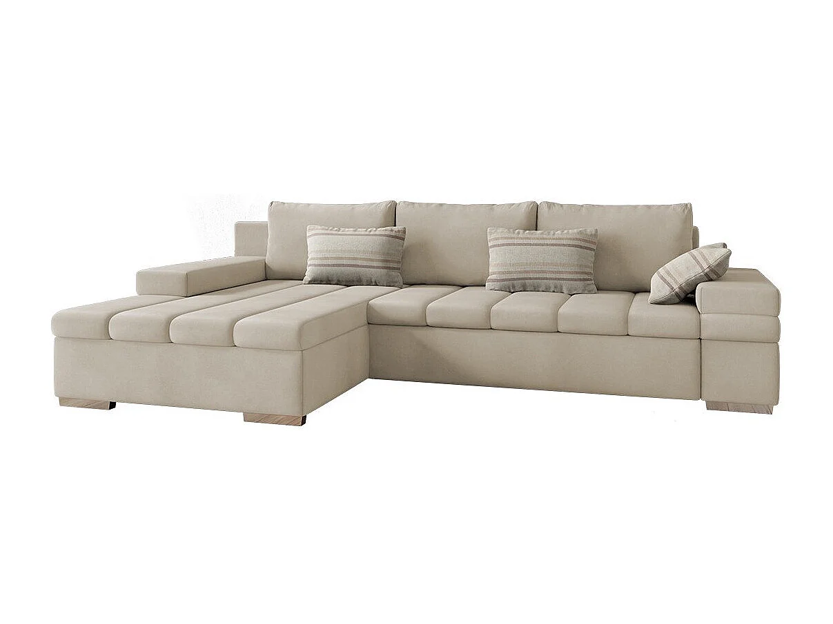 Sofá rinconero Comfivo 113, De color marrón claro, Función de descanso, Almacenaje, 310cm