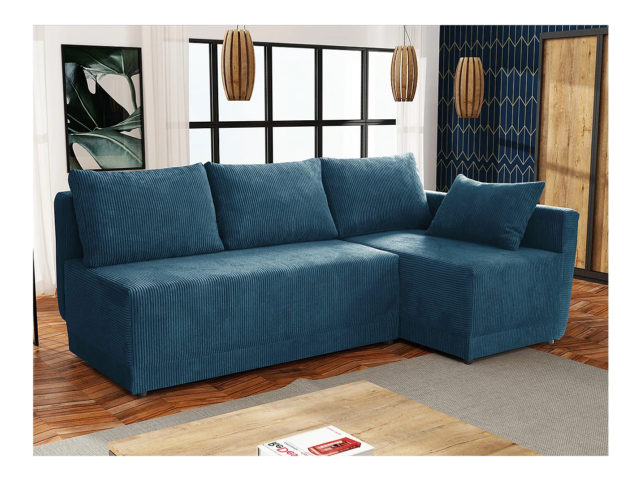 Canapé d'angle Columbus 149, Turquoise, Fonction de couchage, Boîte de literie, 210x135cm