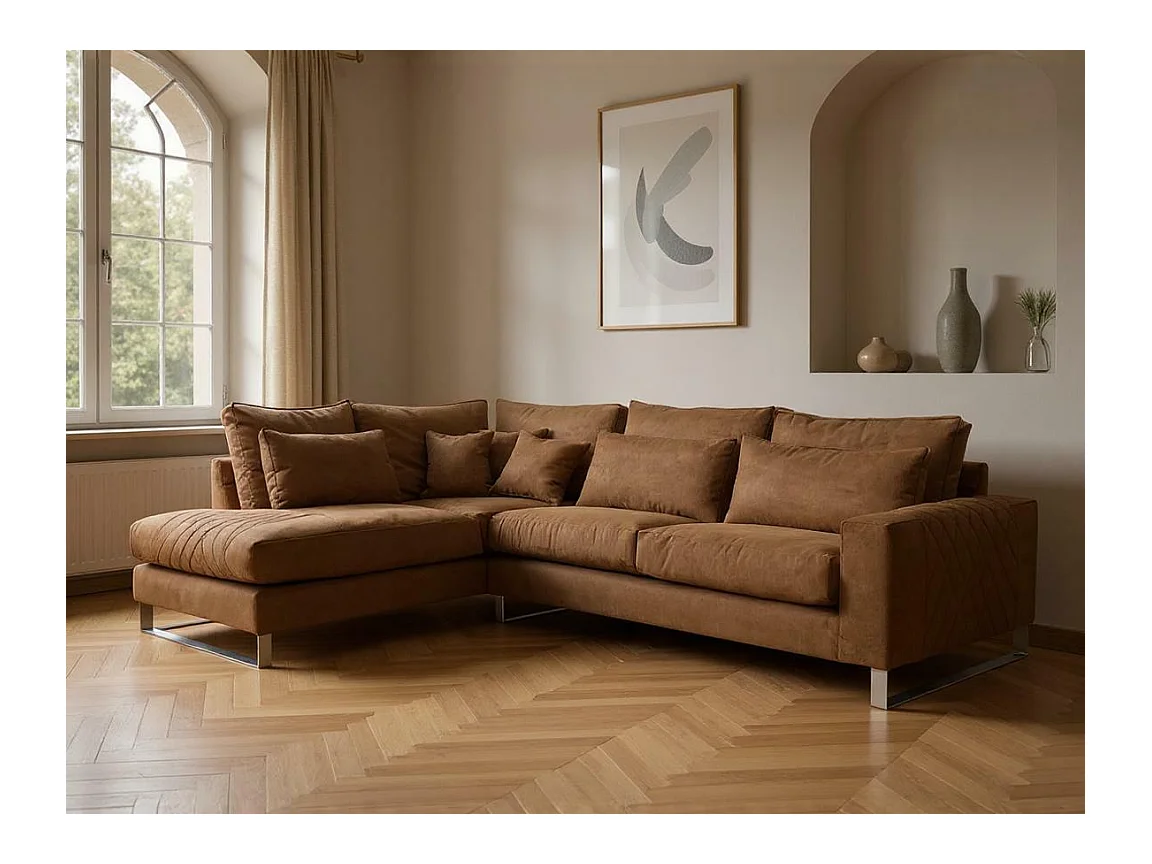 Sofá rinconero Kingsport 112, Marrón, 314x224x90cm