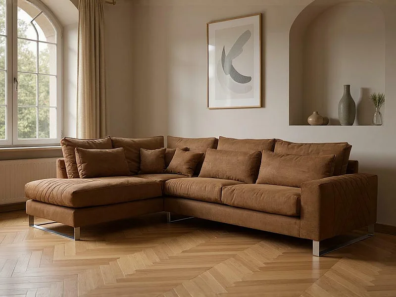 Sofá rinconero Kingsport 112, Marrón, 314x224x90cm