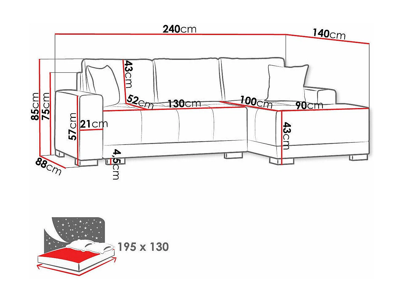 Sofá de canto Columbus 103, Cinzento, Funcionalidade de dormir