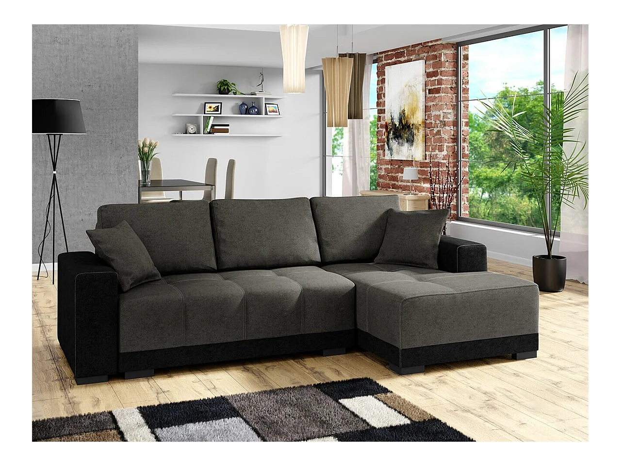 Canapé d'angle Columbus 103, Gris, Fonction de couchage, Boîte de literie, 240x140x85cm