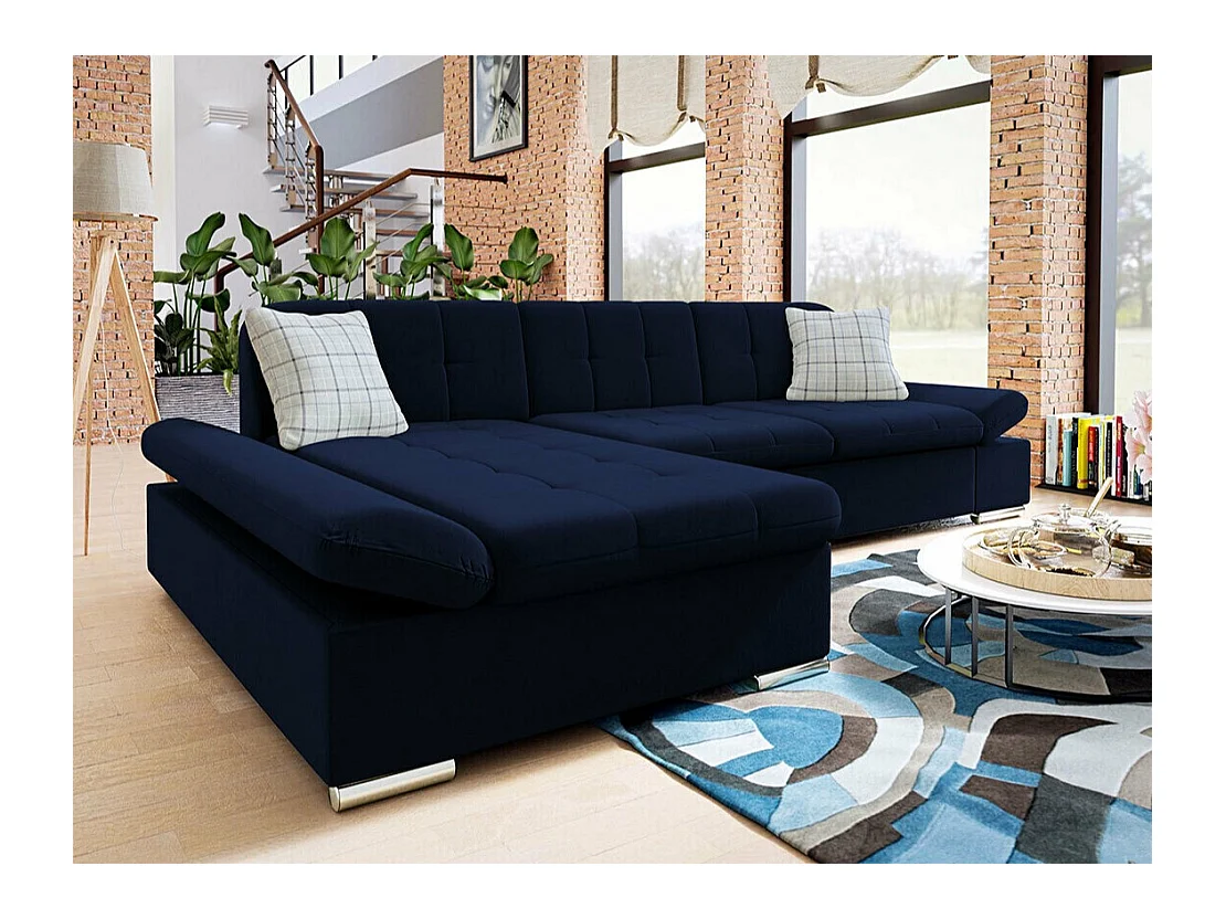 Sofá rinconero Comfivo 250, Azul, Función de descanso, Almacenaje, 278x161x76cm