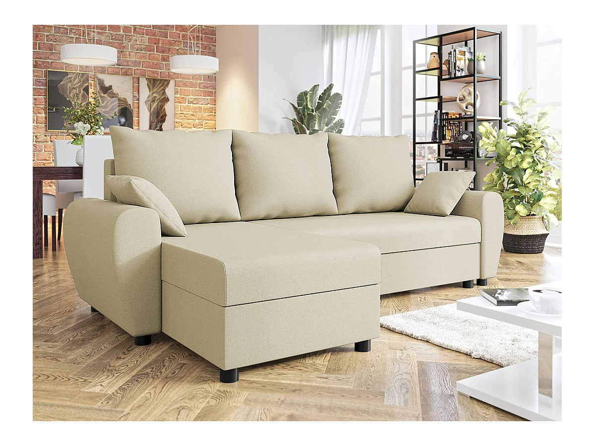 Canapé d'angle Memphis 123, Brun clair, Fonction de couchage, Boîte de literie, 242x139cm