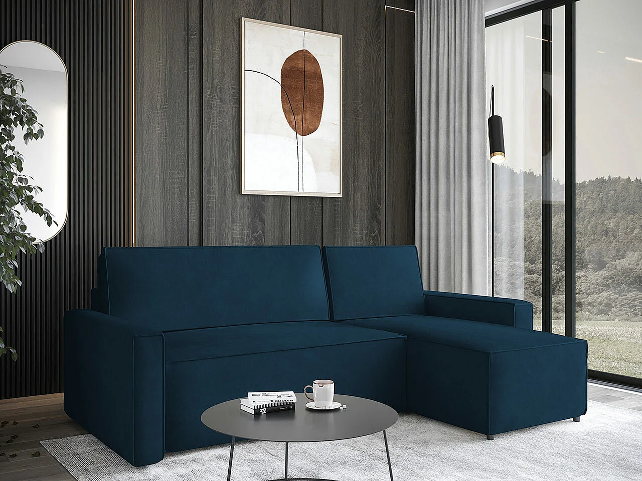 Sofá de canto Stamford 108, Azul, Funcionalidade de dormir, 24x15x9cm