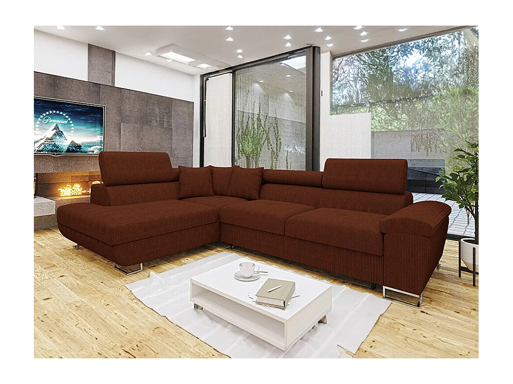 Canapé d'angle Comfivo 139, Marron, Fonction de couchage, Boîte de literie, 270x202x71cm