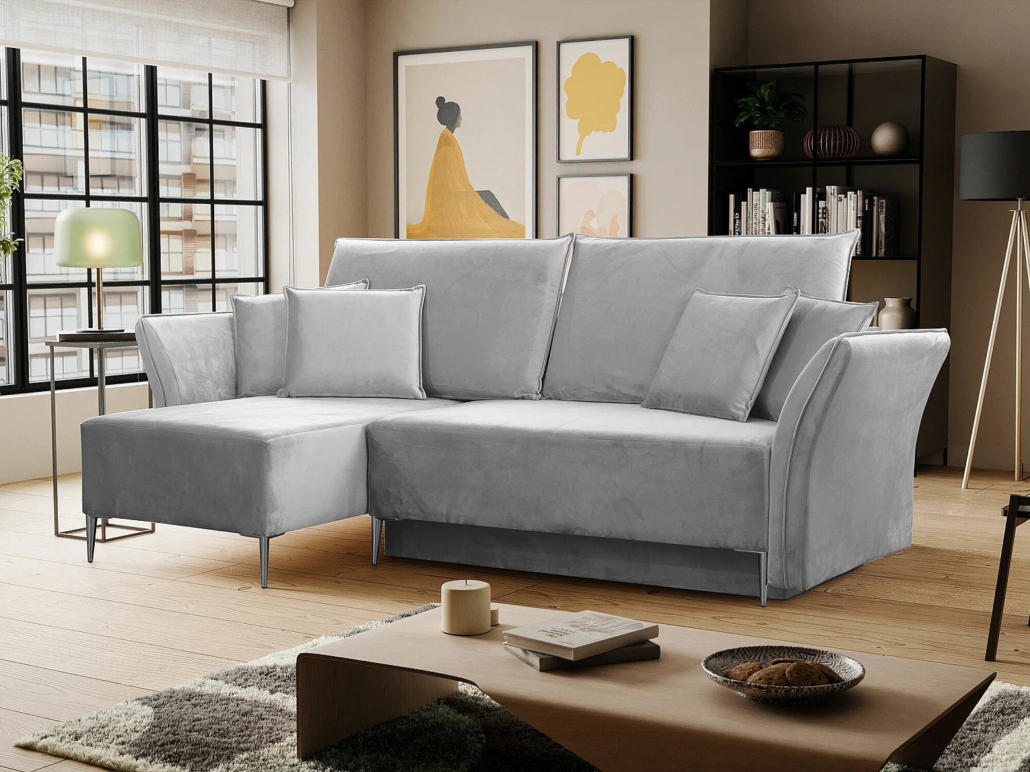 Divano angolare Providence 146, Grigio, Con, 247x142x96cm