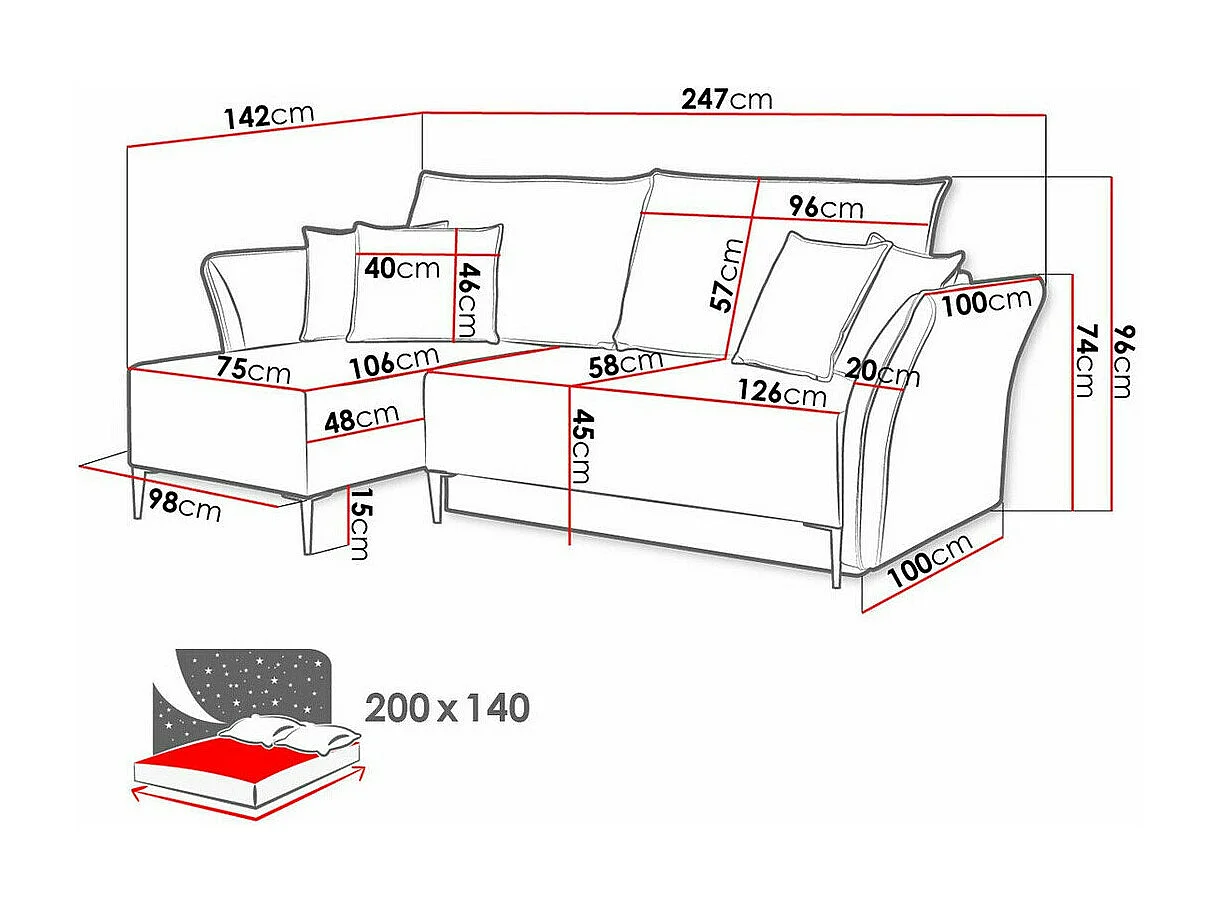 Canapé d'angle Providence 146, Jaune, Fonction de couchage, Boîte de literie, 247x142cm