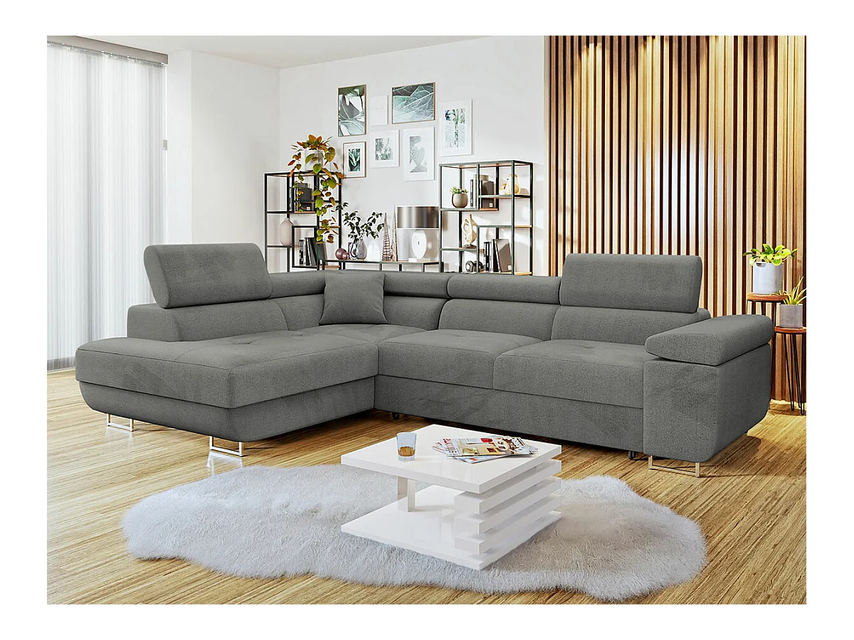 Canapé d'angle Comfivo Eliferu 100, Gris, Fonction de couchage, Boîte de literie, 274cm