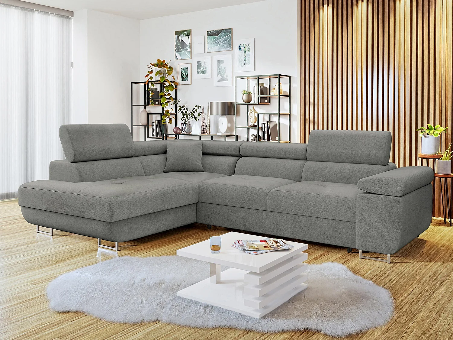 Canapé d'angle Comfivo Vinetum, Gris foncé, Disponible, 274x203x70cm