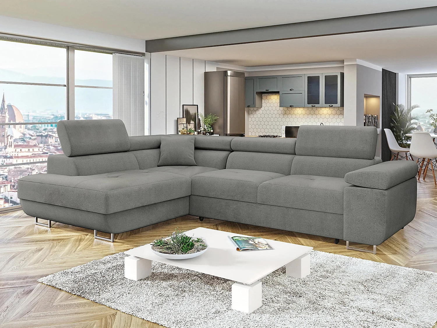 Canapé d'angle Comfivo Vinetum, Gris foncé, Disponible, 274x203x70cm