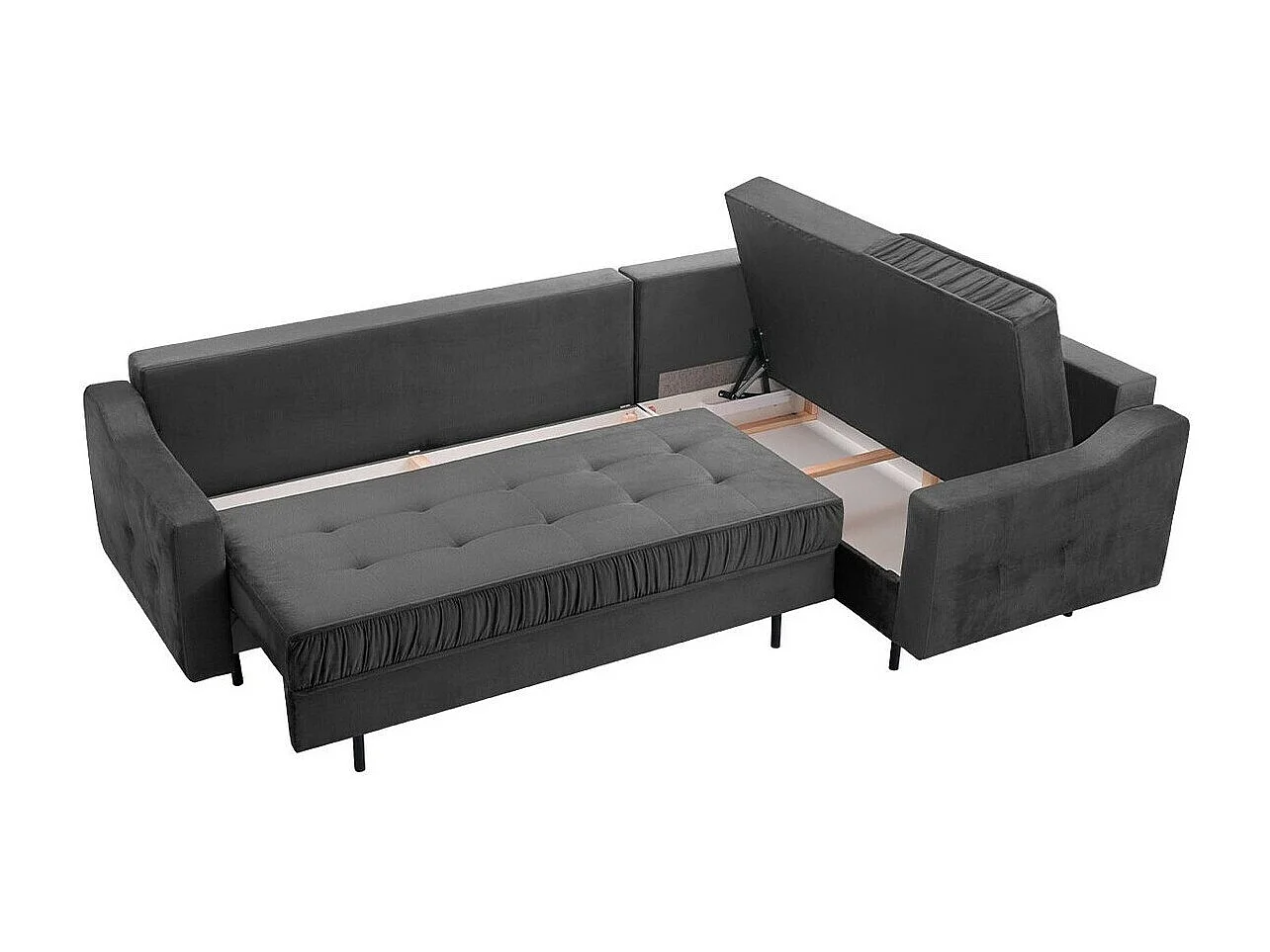 Canapé d'angle Kingsport 115, Bleu, Fonction de couchage, Boîte de literie, 289x185x105cm