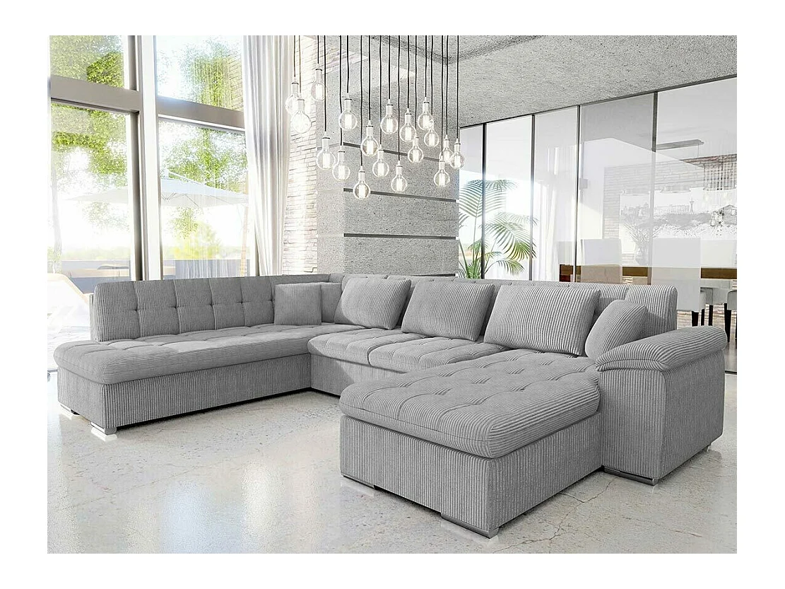 Canapé d'angle Comfivo 128, Gris, Fonction de couchage, 348x205x76cm