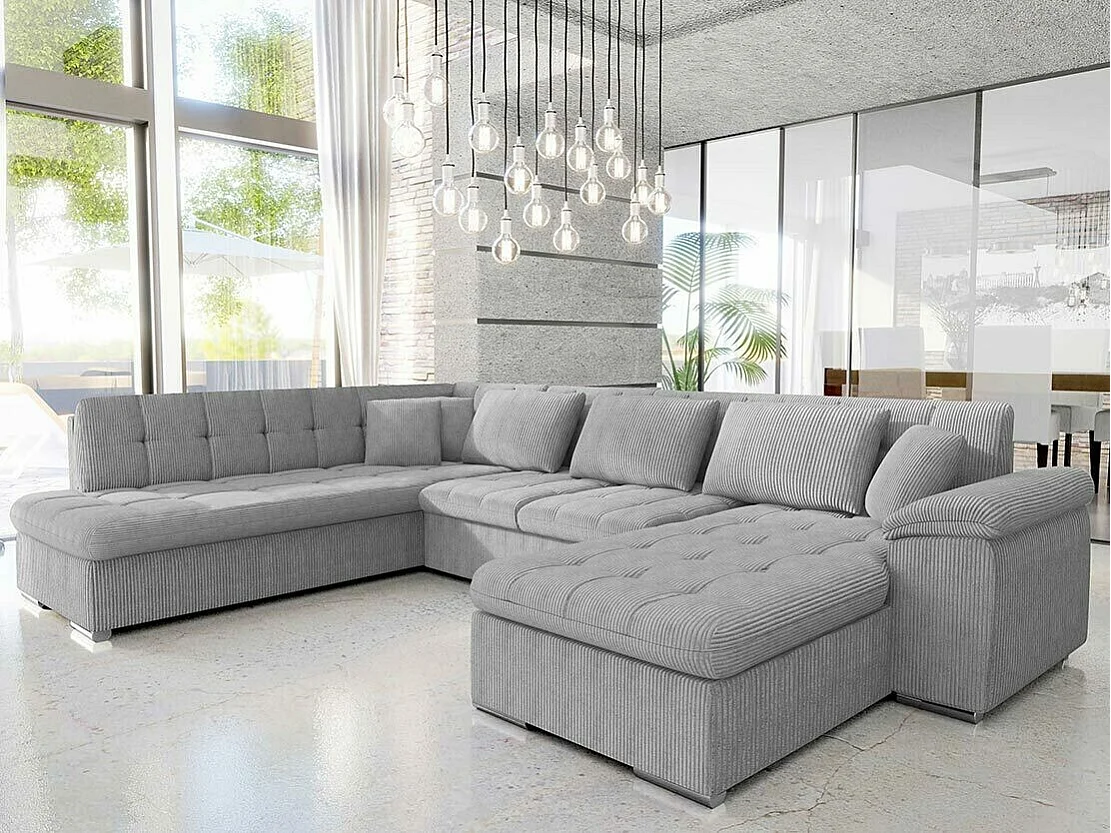 Sofá rinconero Comfivo 128, Gris, Función de descanso, 348x205x76cm