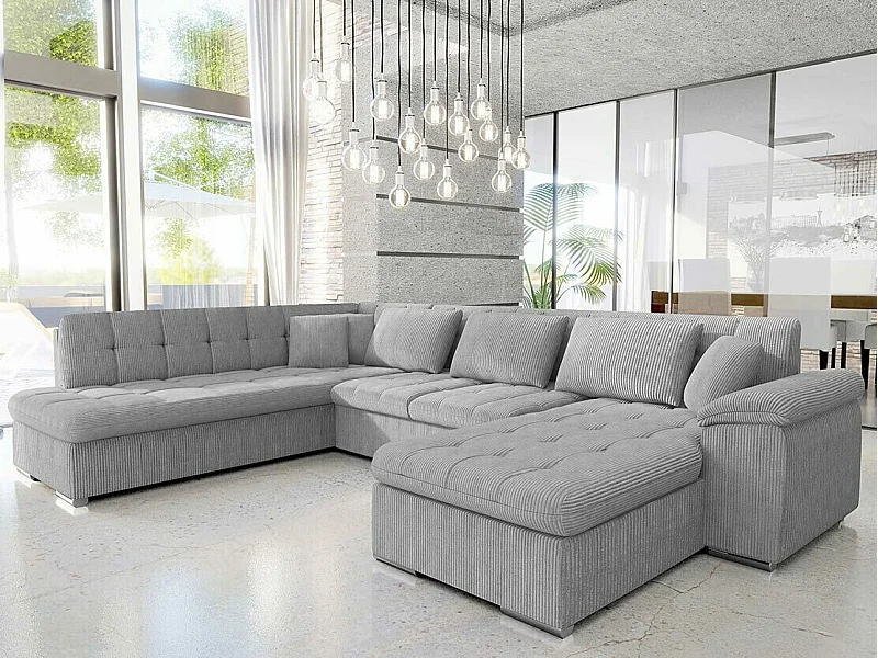 Sofá rinconero Comfivo 128, Gris, Función de descanso, 348x205x76cm