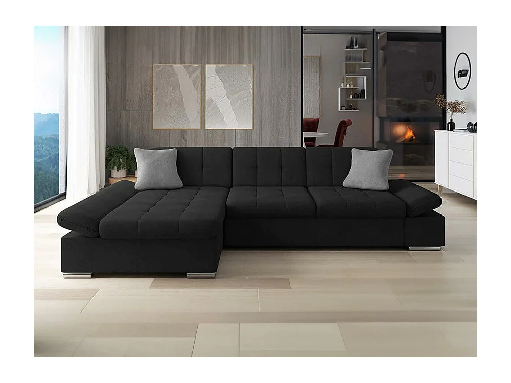 Canapé d'angle Comfivo 152, Noir, Fonction de couchage, Boîte de literie, 278x161x76cm