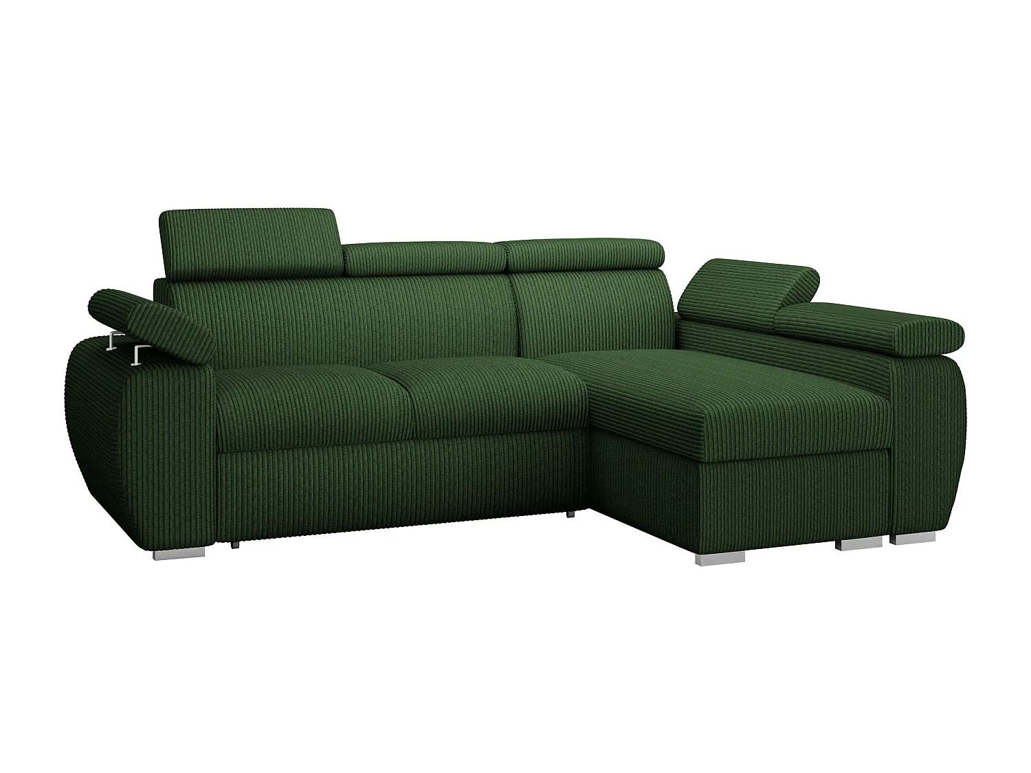 Sofá rinconero Columbus 192, Verde, Función de descanso, Almacenaje, 255x170x85cm