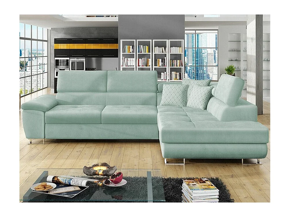Canapé d'angle Comfivo 166, Turquoise, Fonction de couchage, Boîte de literie, 270x202cm