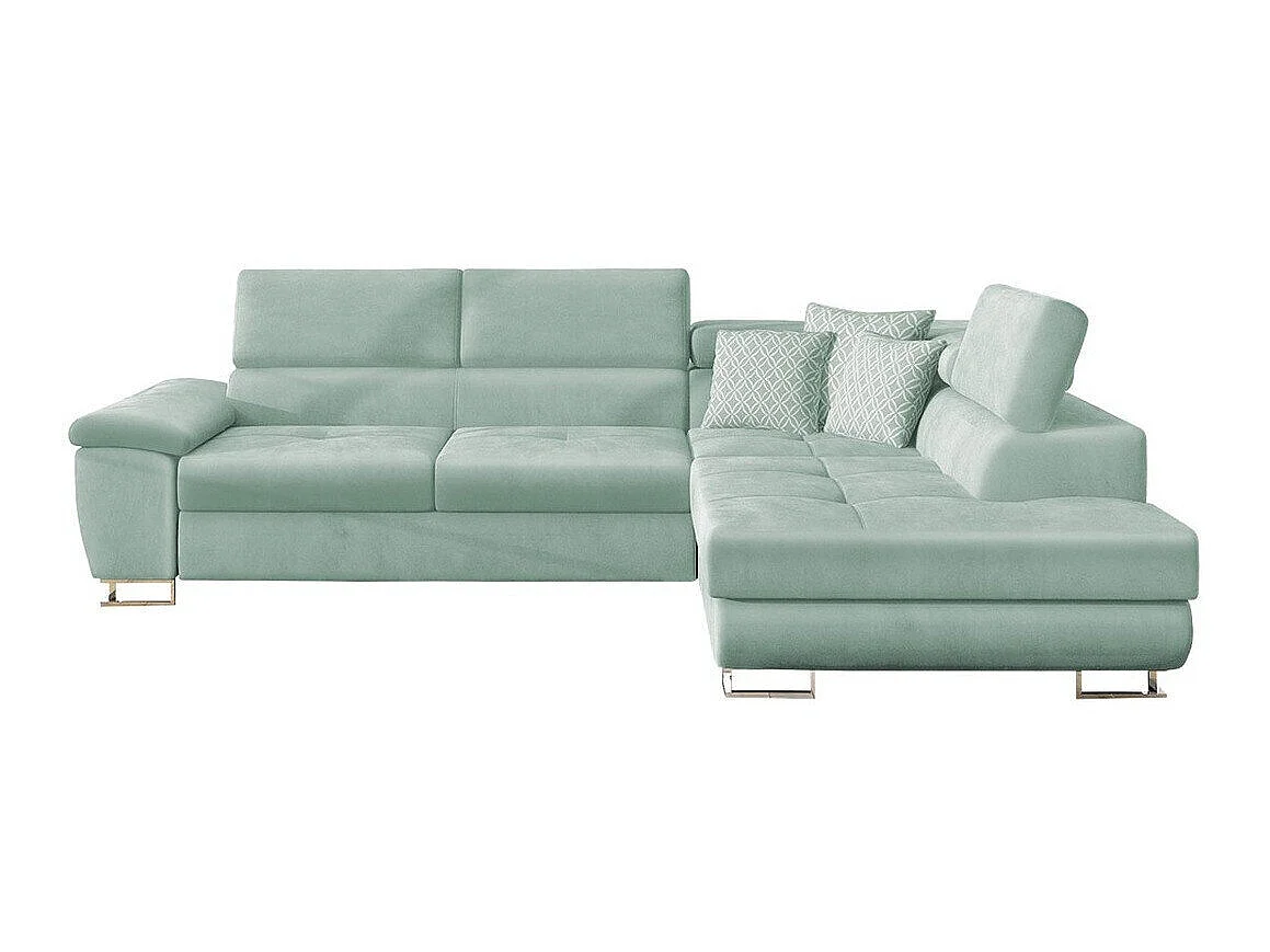 Canapé d'angle convertible 3 places en tissu turquoise