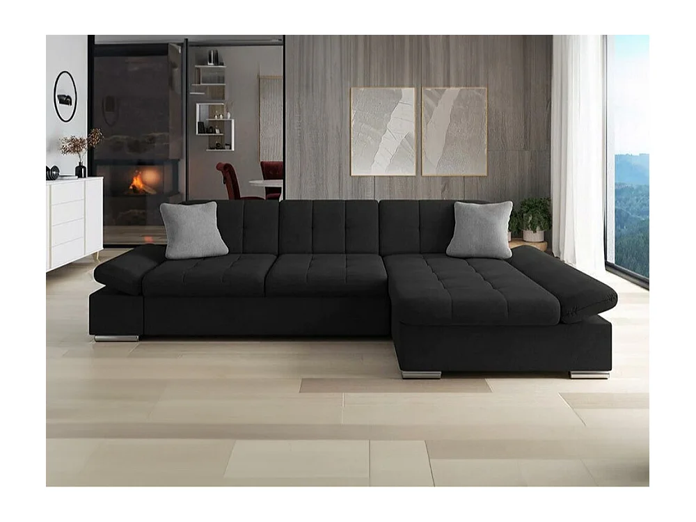 Canapé d'angle Comfivo 152, Noir, Fonction de couchage, Boîte de literie, 278x161x76cm