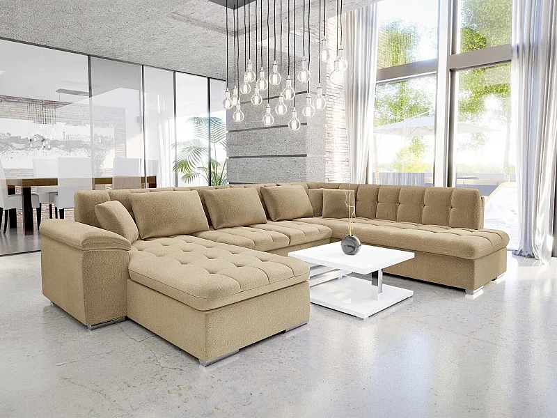 Sofá rinconero Comfivo 170, De color marrón claro, Función de descanso, Almacenaje, 348cm