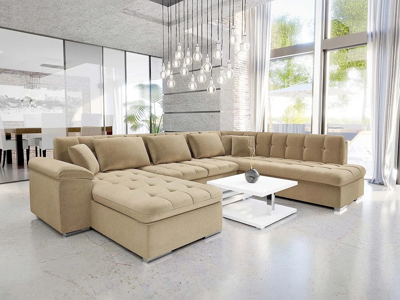 Canapé d'angle Comfivo 170, Brun clair, Disponible, 348x205x76cm