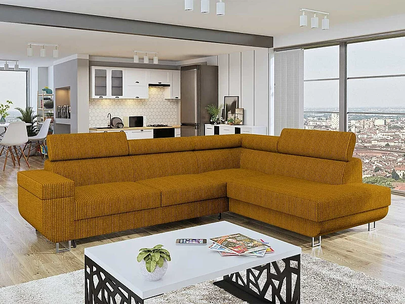 Sofá de canto Comfivo 306, Amarelo, Funcionalidade de dormir