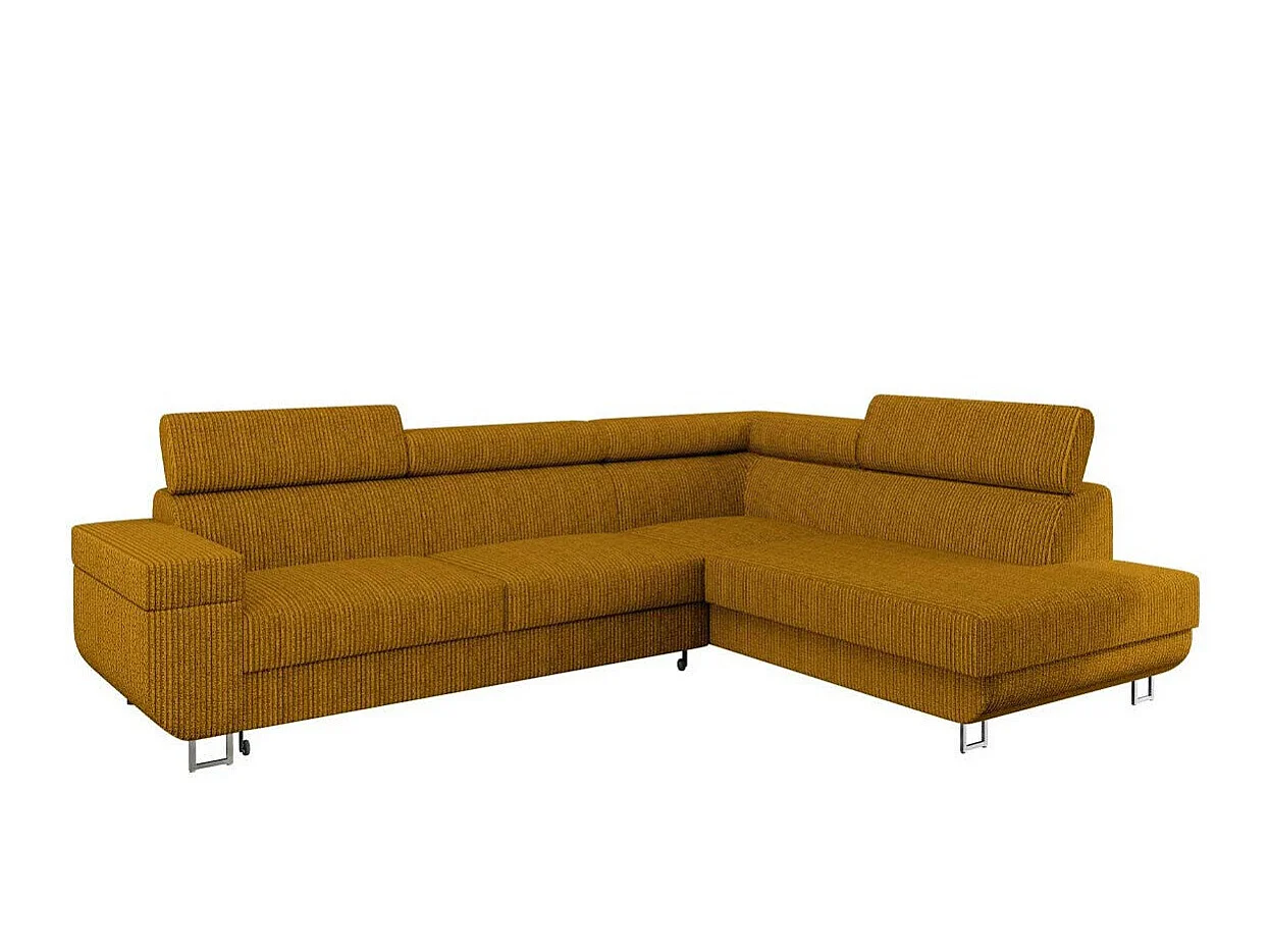 Canapé d'angle convertible 3 places en tissu jaune 253x188x71 cm