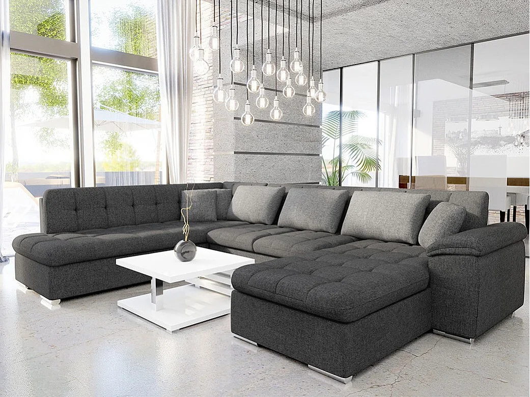 Sofá rinconero Comfivo 140, Gris, Función de descanso, 348x205x76cm