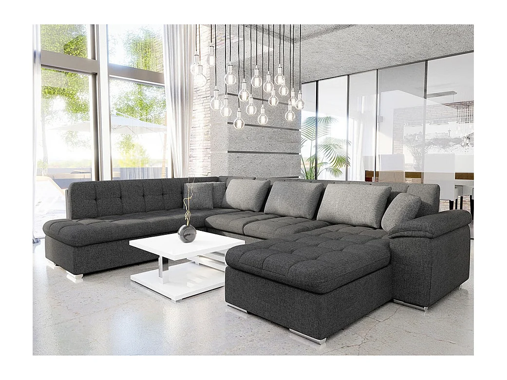 Canapé d'angle Comfivo 140, Gris, Fonction de couchage, 348x205x76cm