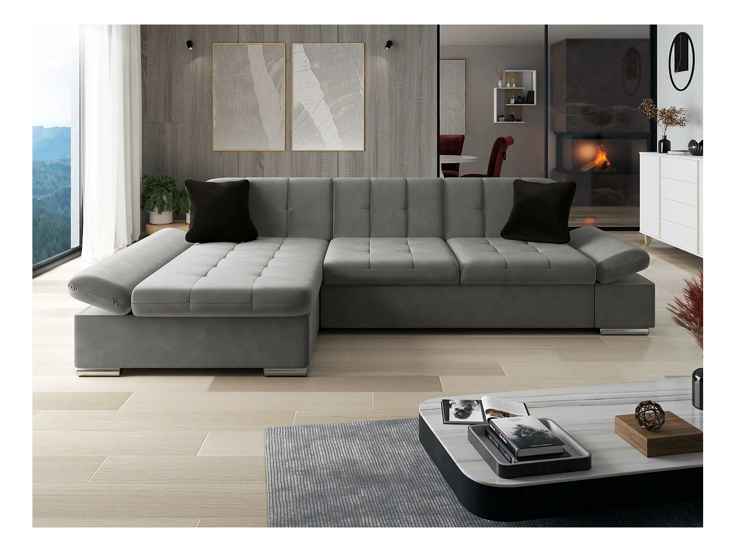 Sofá rinconero Comfivo 219, Gris, 278x161x76cm