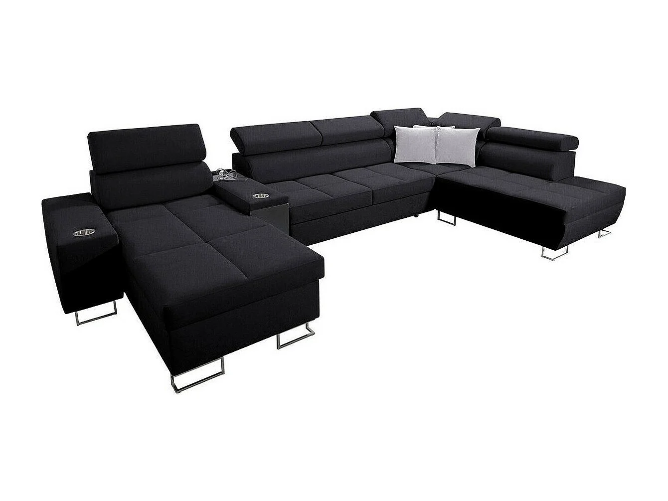 Canapé d'angle Pearland 113, Noir, Fonction de couchage, Boîte de literie, 371x221x84cm