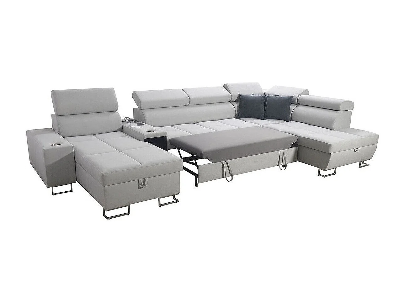 Canapé d'angle Pearland 113, Noir, Fonction de couchage, Boîte de literie, 371x221x84cm