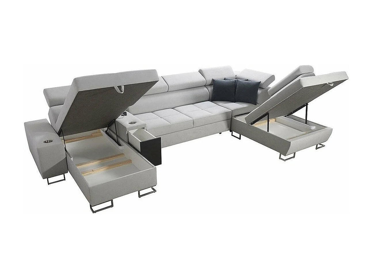 Canapé d'angle Pearland 113, Noir, Fonction de couchage, Boîte de literie, 371x221x84cm