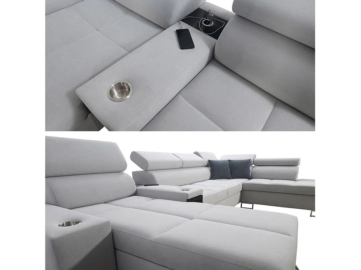 Canapé d'angle Pearland 113, Noir, Fonction de couchage, Boîte de literie, 371x221x84cm