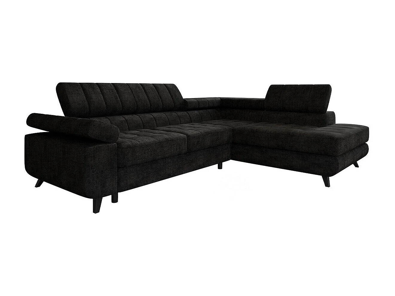 Sofá rinconero Comfivo 207, Negro, Función de descanso, Almacenaje, 264x203x73cm