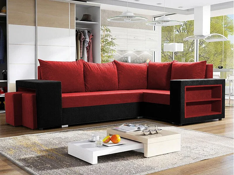 Sofá de canto Muncie 103, Vermelho, Funcionalidade de dormir