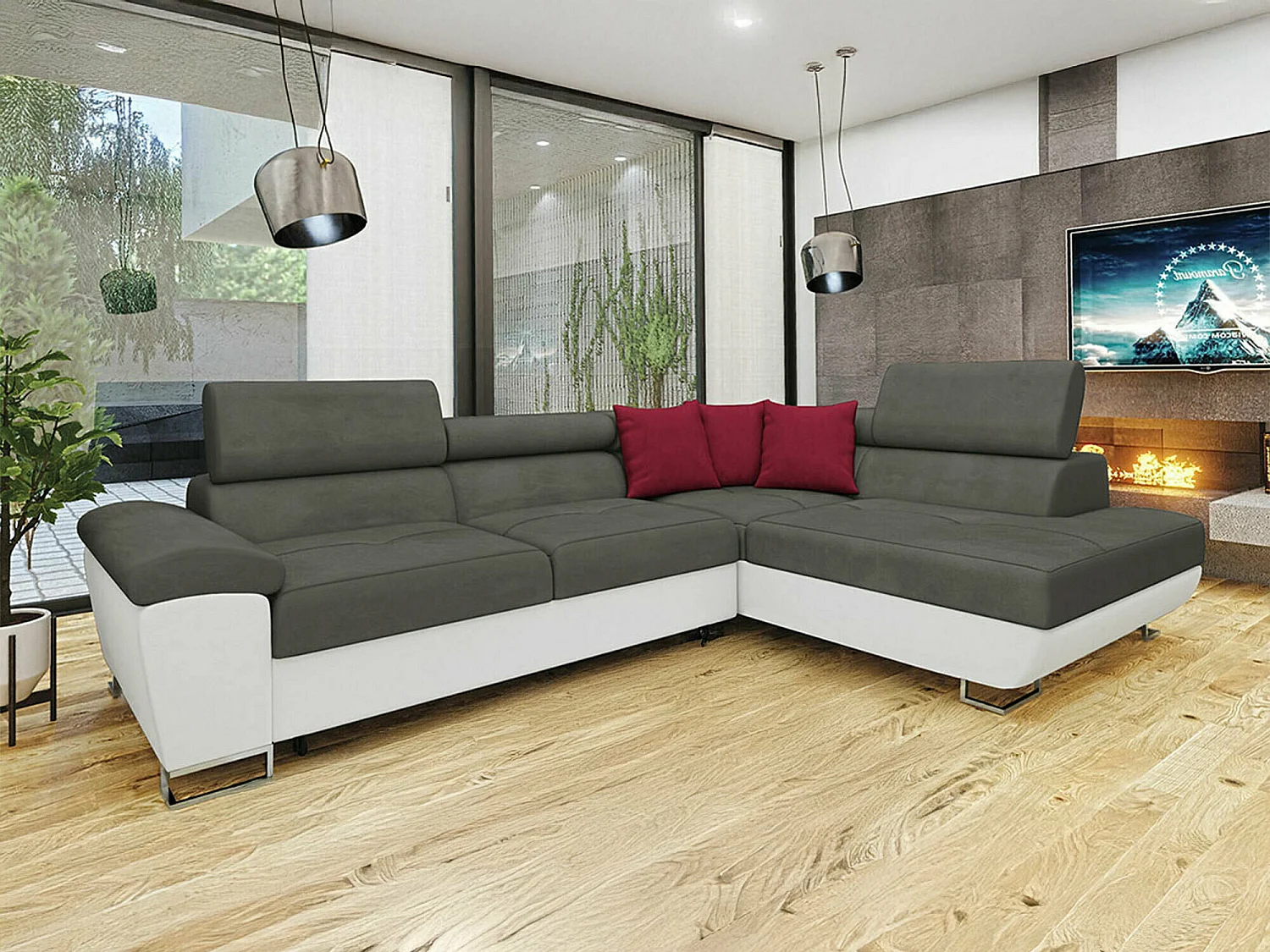 Canapé d'angle Comfivo 166, Gris, Disponible, 270x202x71cm