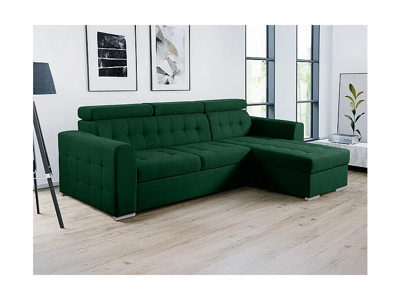 Sofá de canto Temple 123, Verde, Funcionalidade de dormir, 27x18x9cm