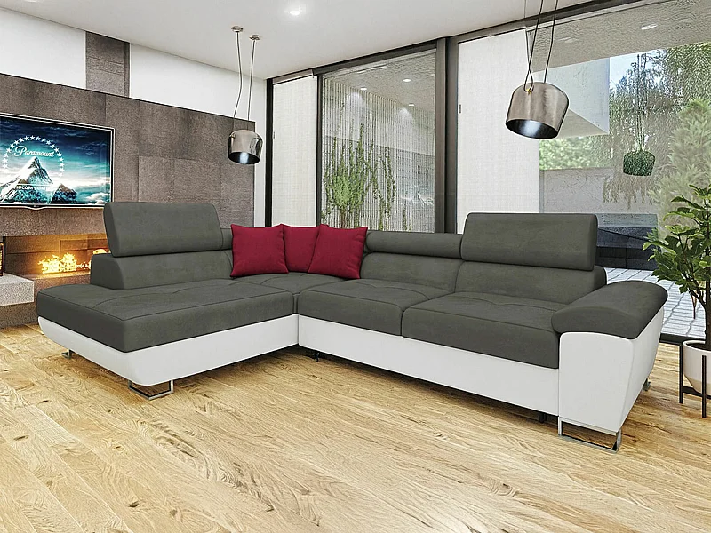 Canapé d'angle Comfivo 166, Gris, Fonction de couchage, Boîte de literie, 270x202x71cm