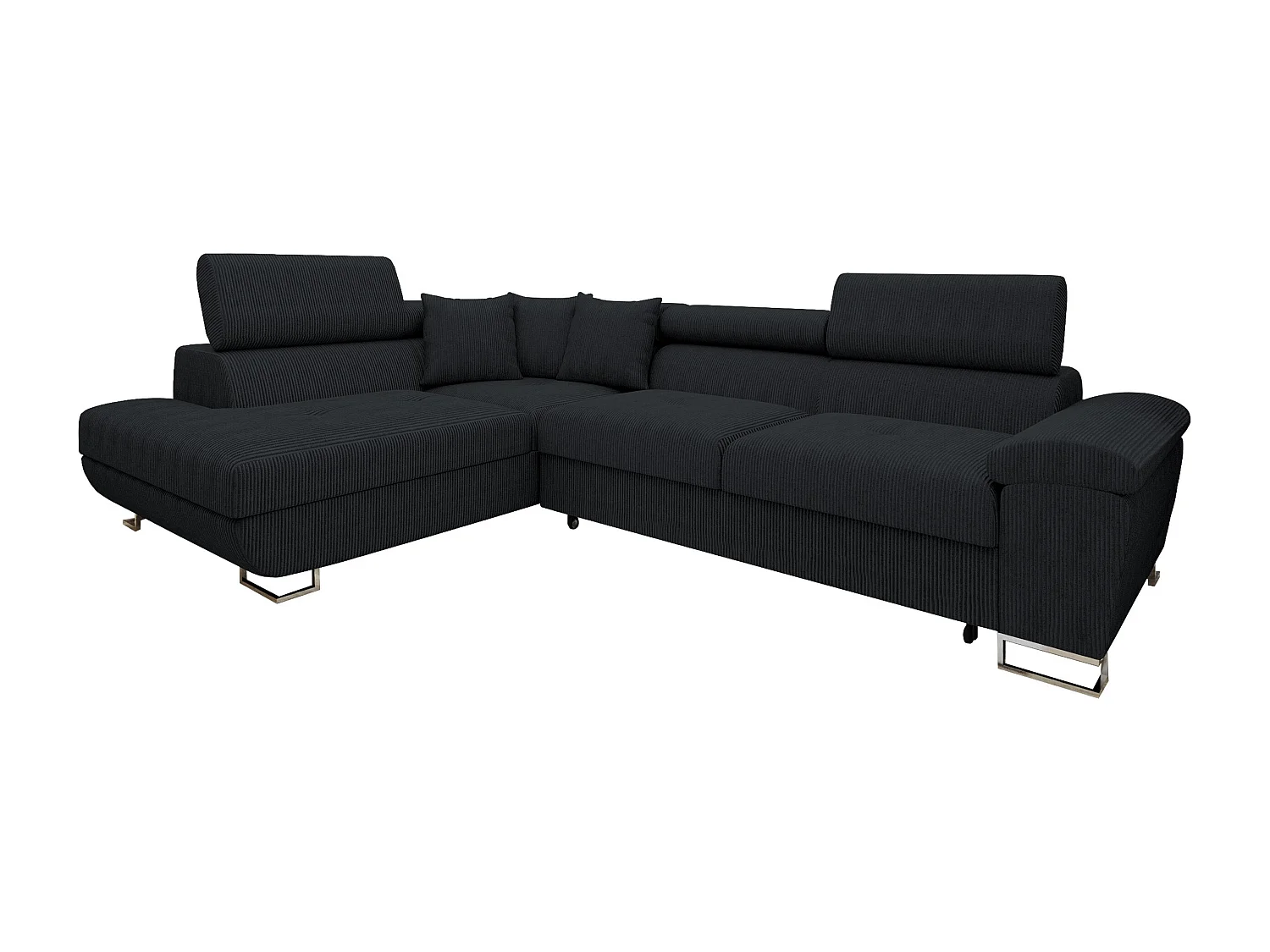 Sofá rinconero Comfivo Ruta I, Negro, Función de descanso, Almacenaje, 270x202x71cm