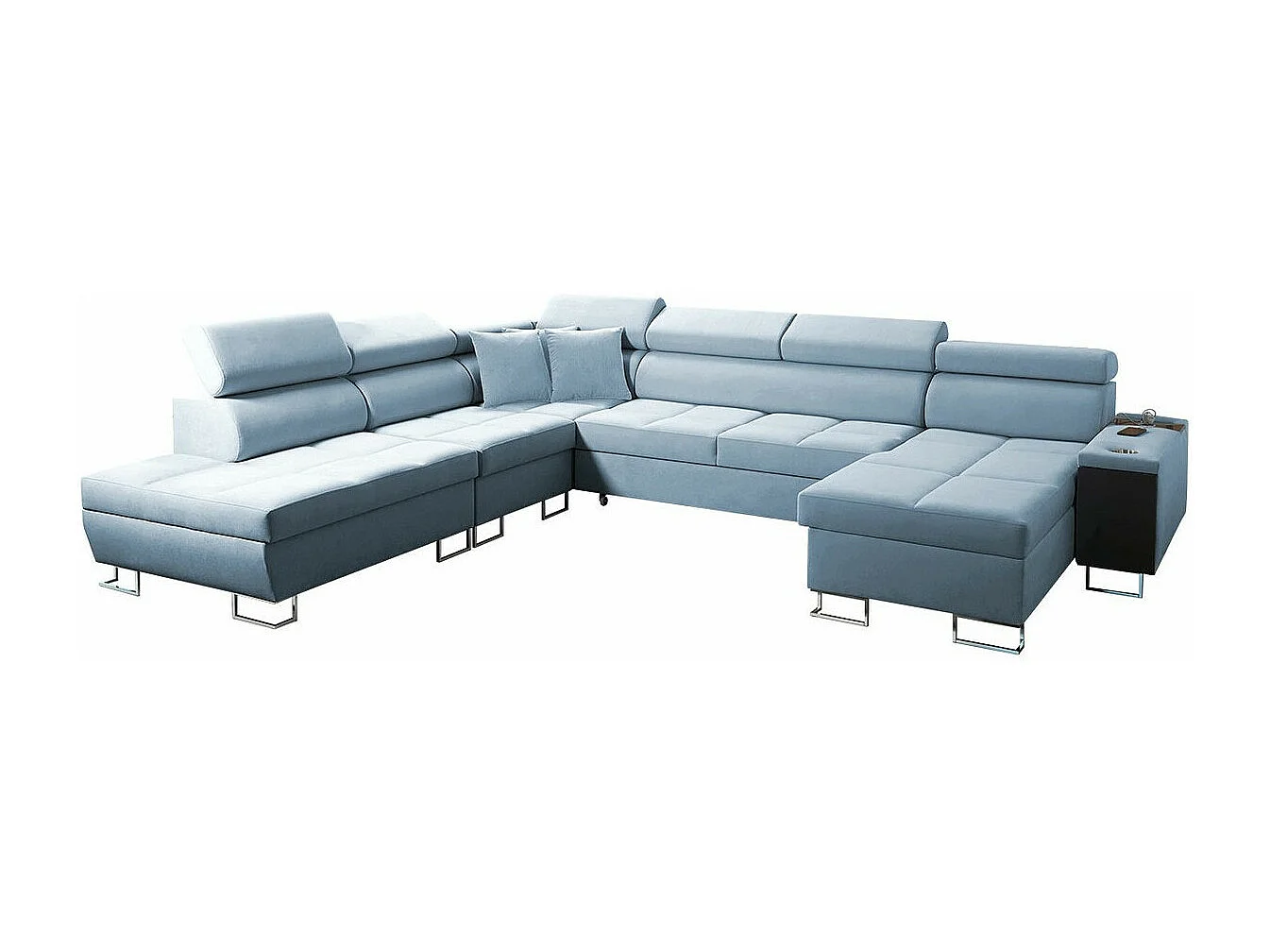 Canapé d'angle Sarasota 135, Bleu, Fonction de couchage, Boîte de literie, 360x298x84cm