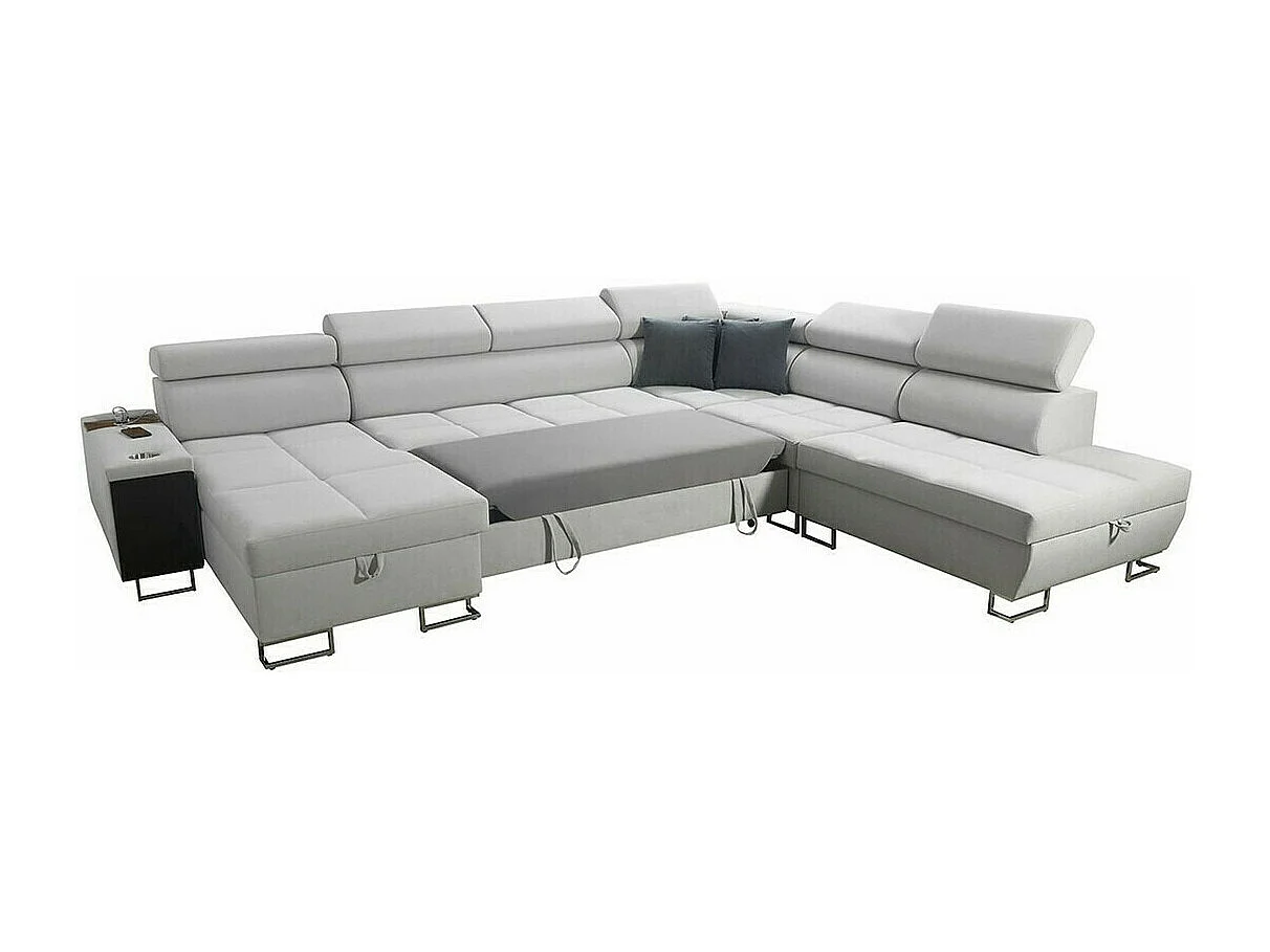 Canapé d'angle Sarasota 135, Bleu, Fonction de couchage, Boîte de literie, 360x298x84cm